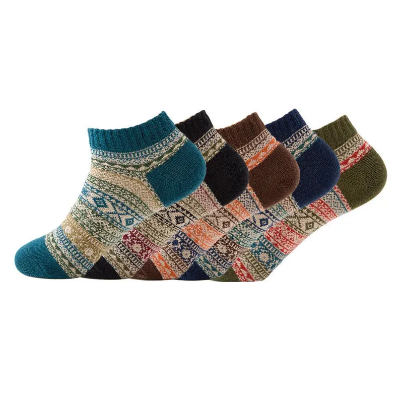 5 Pairs Men's Wool Cotton Socks with Vintage Design