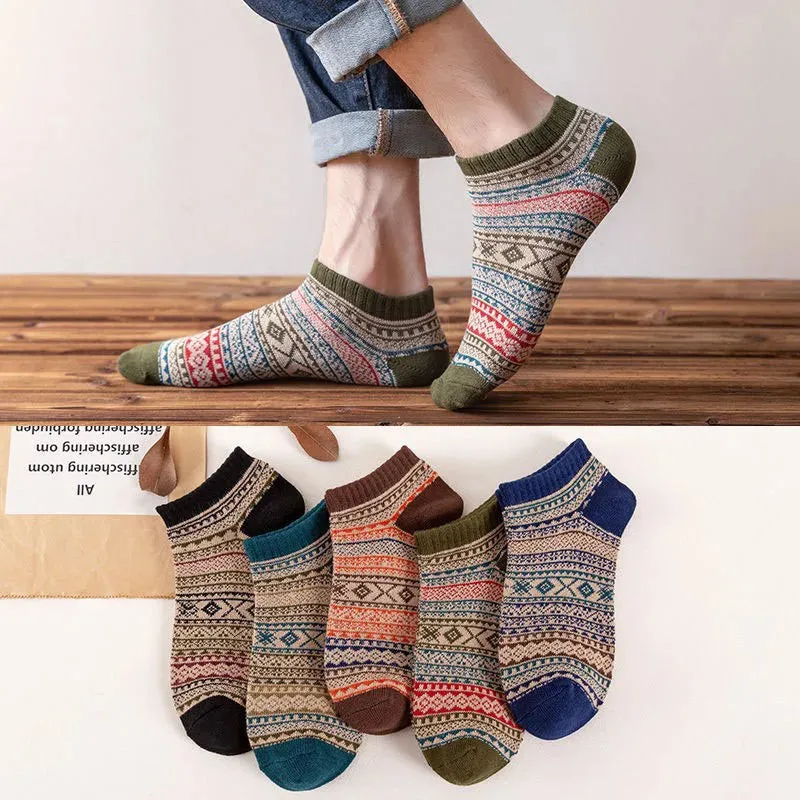 5 Pairs Men's Wool Cotton Socks with Vintage Design