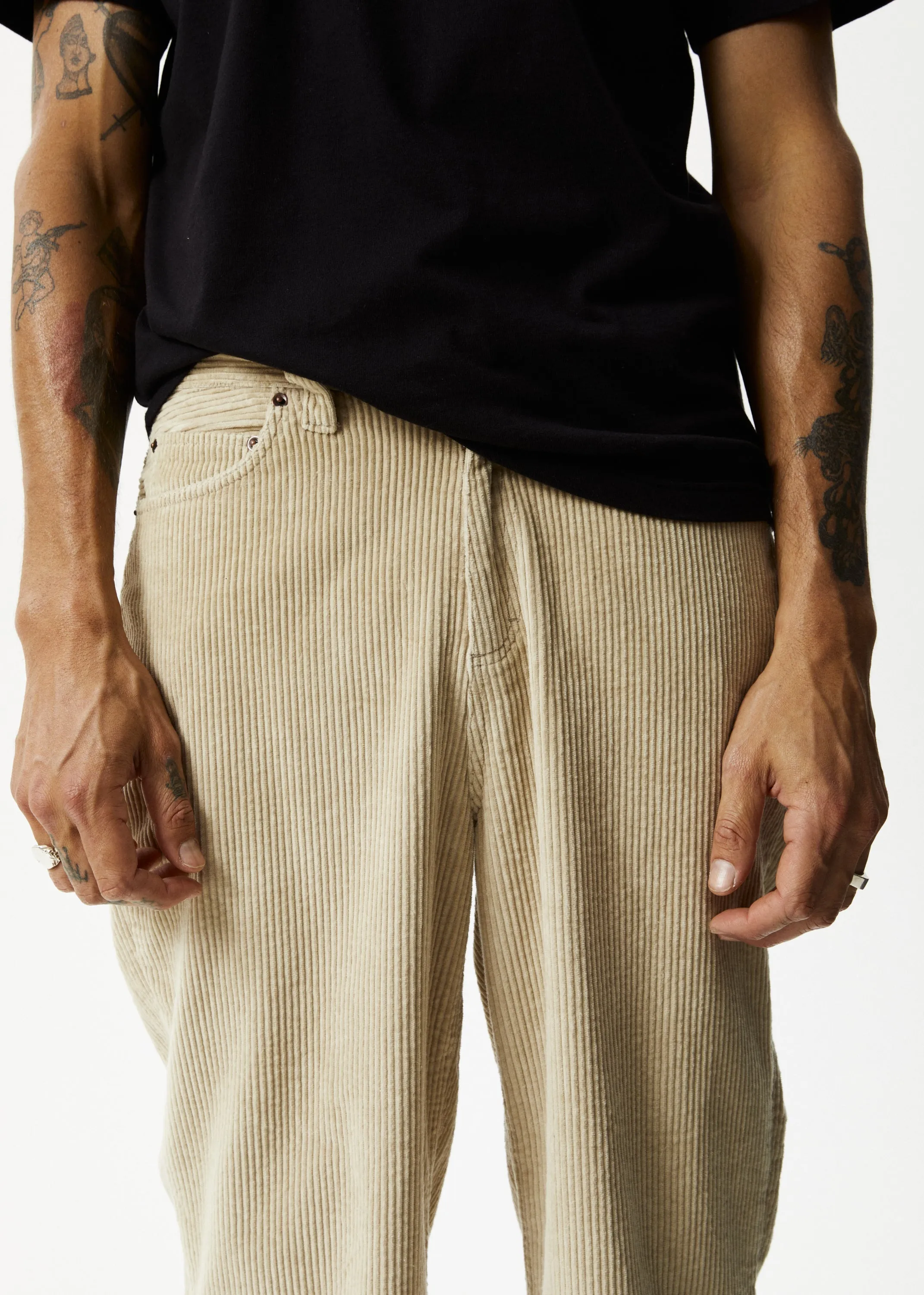 AFENDS Mens Pablo - Corduroy Baggy Pants - Dark Ecru