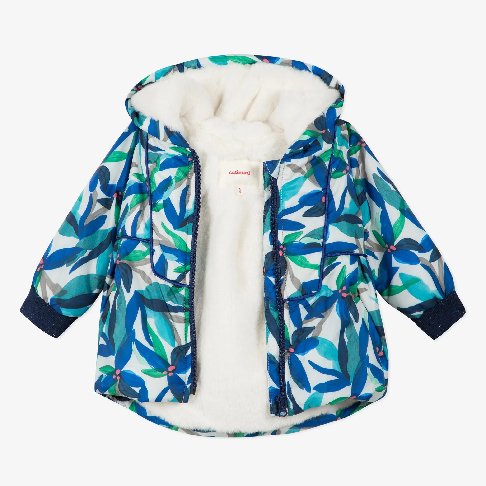 Baby girl printed jacket with faux fur lining