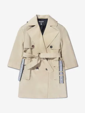 Balmain Girls Parka Coat in Beige