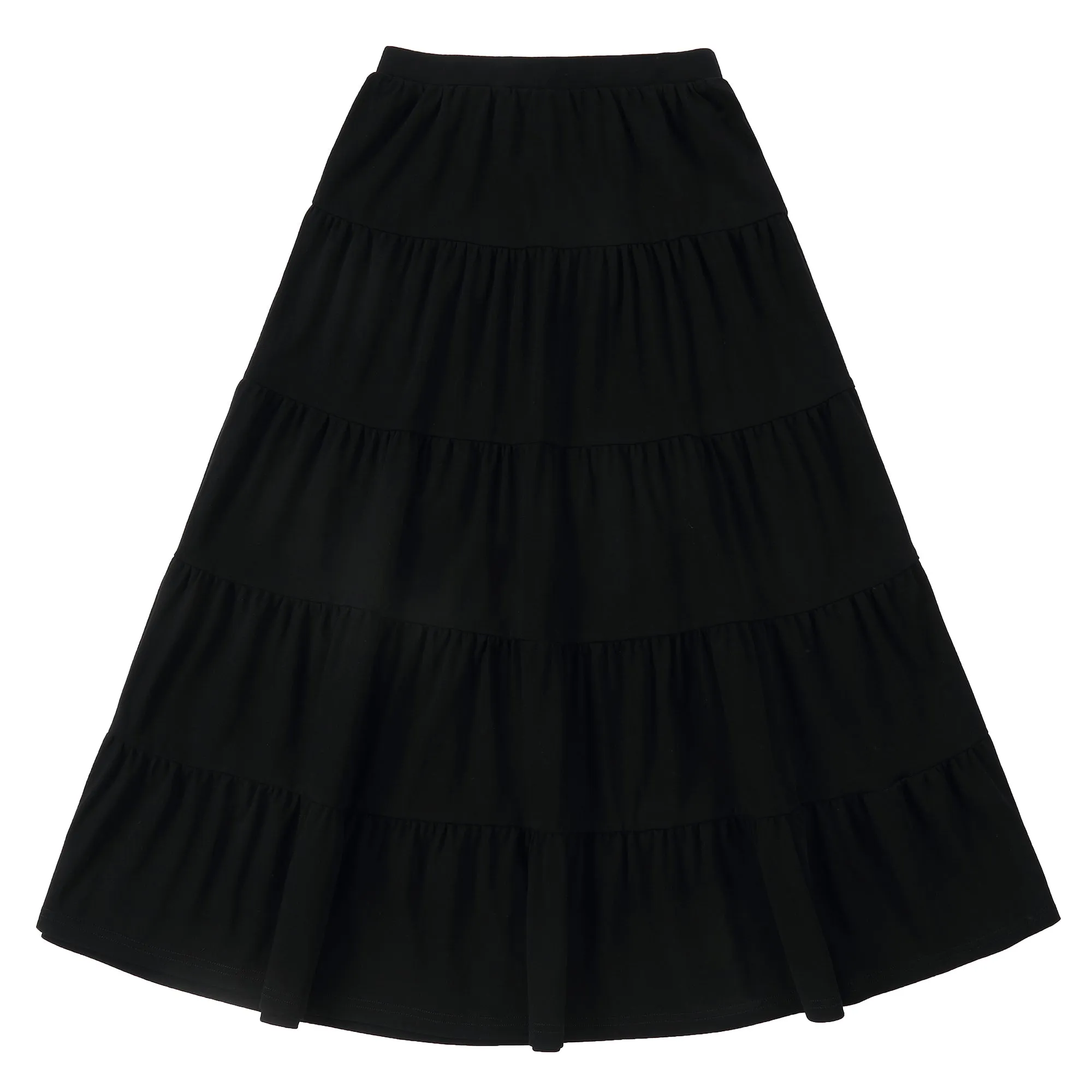 Black Jersey Tiered Maxi Skirt