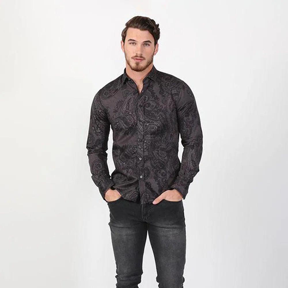 Black Paisley Button Down Mens Shirt