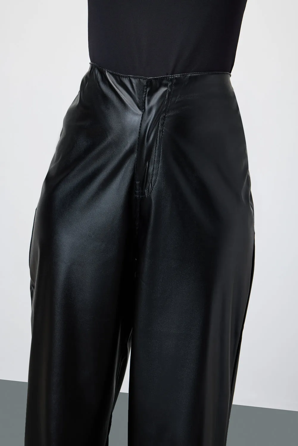 Black Straight Fit Leather Pants