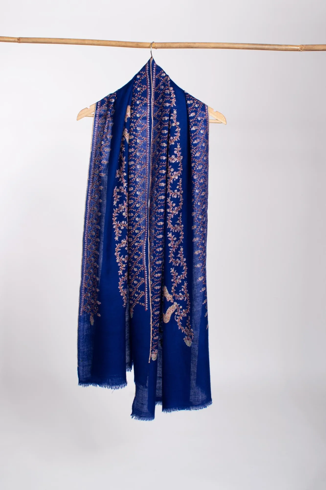 Blue Hand Embroidered Cashmere Neck Scarf - SOUTH