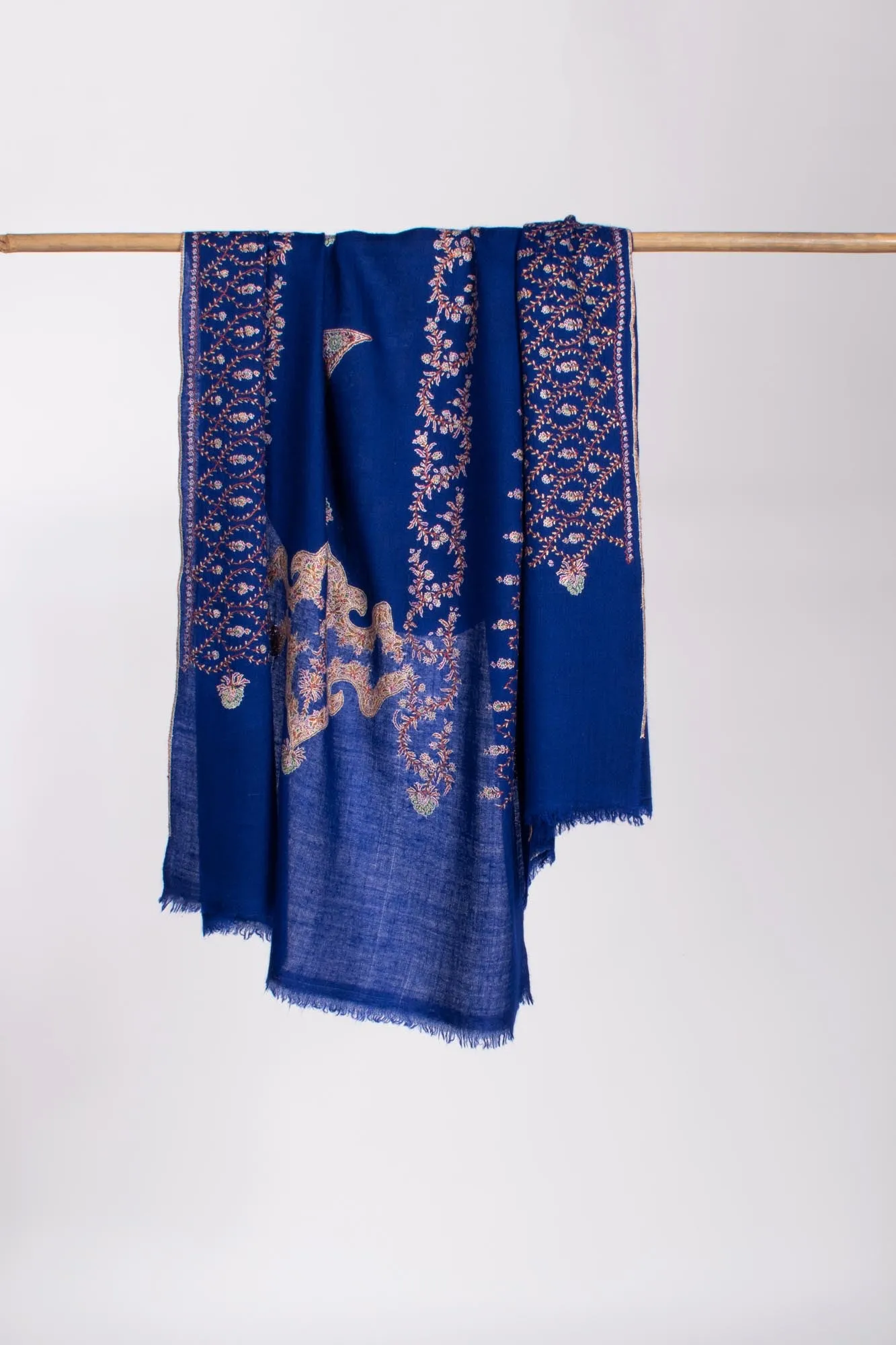 Blue Hand Embroidered Cashmere Neck Scarf - SOUTH