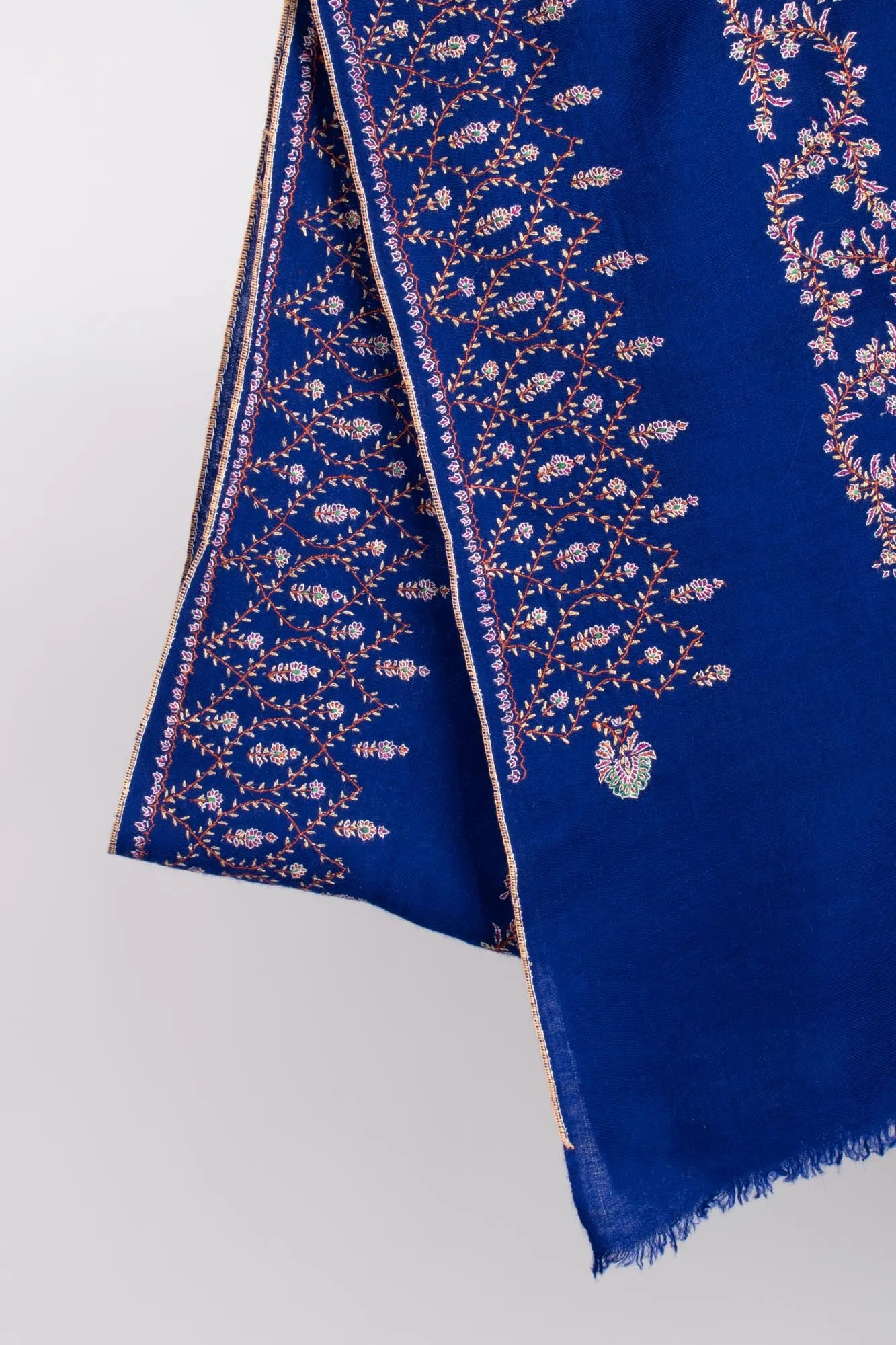 Blue Hand Embroidered Cashmere Neck Scarf - SOUTH