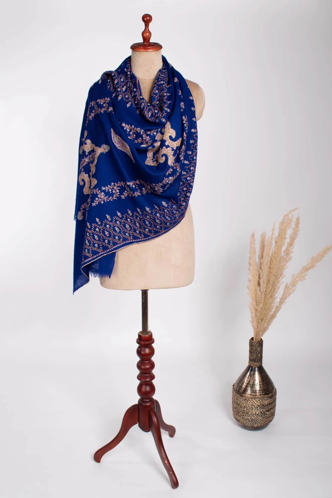 Blue Hand Embroidered Cashmere Neck Scarf - SOUTH