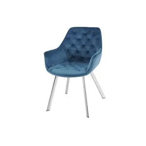 Blue Velvet Chrome Armchair - Set of 2