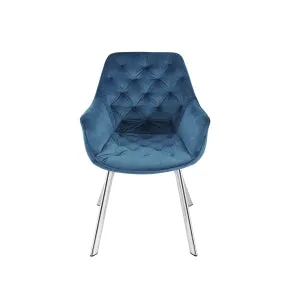 Blue Velvet Chrome Armchair - Set of 2