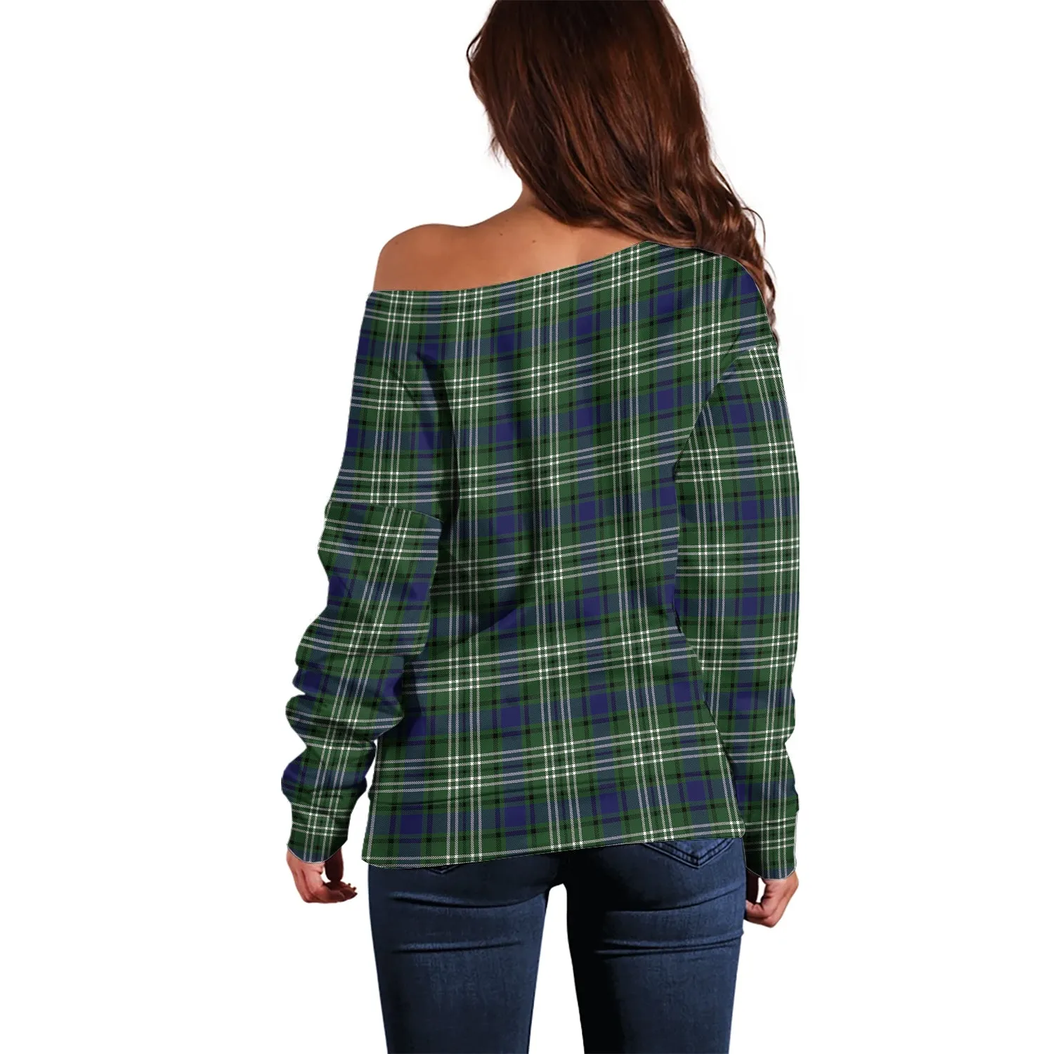 Blyth Tartan Off Shoulder Women Sweater with Family Crest