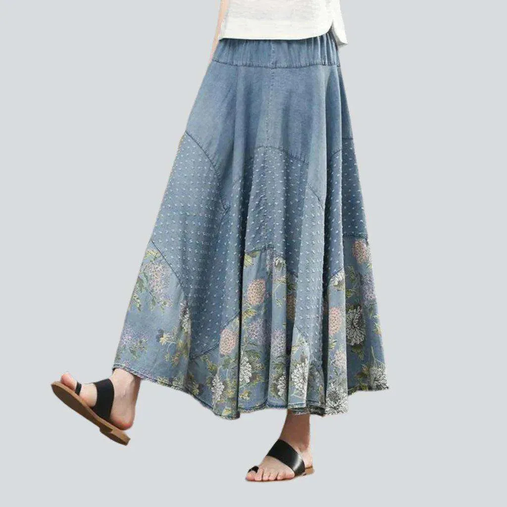 Bohemian flowery denim skirt