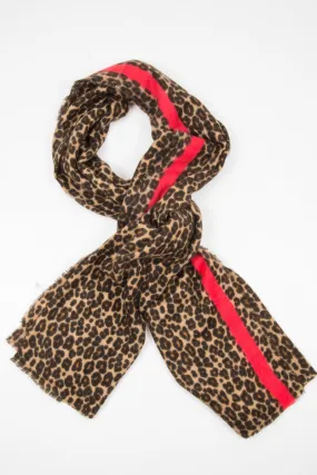 Brown Leopard Red Trim Large Scarf - Sharina