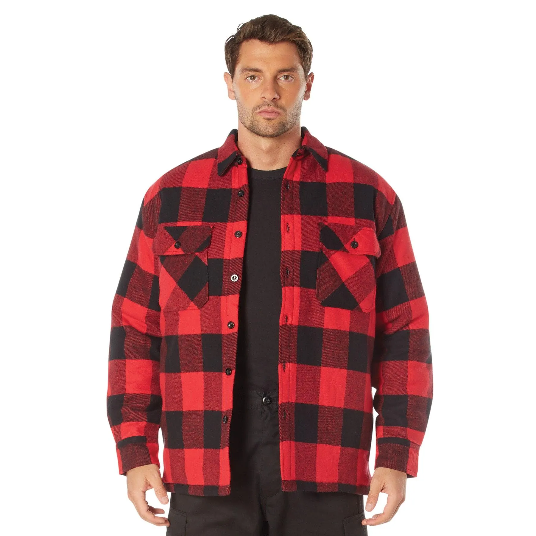 Buffalo Plaid Quilted Lined Jacket - Red