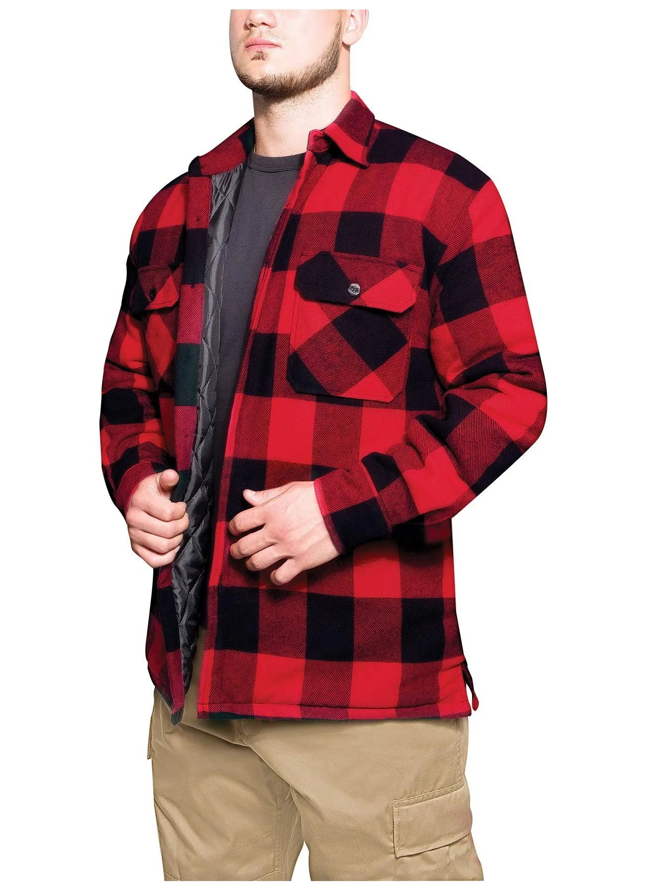 Buffalo Plaid Quilted Lined Jacket - Red