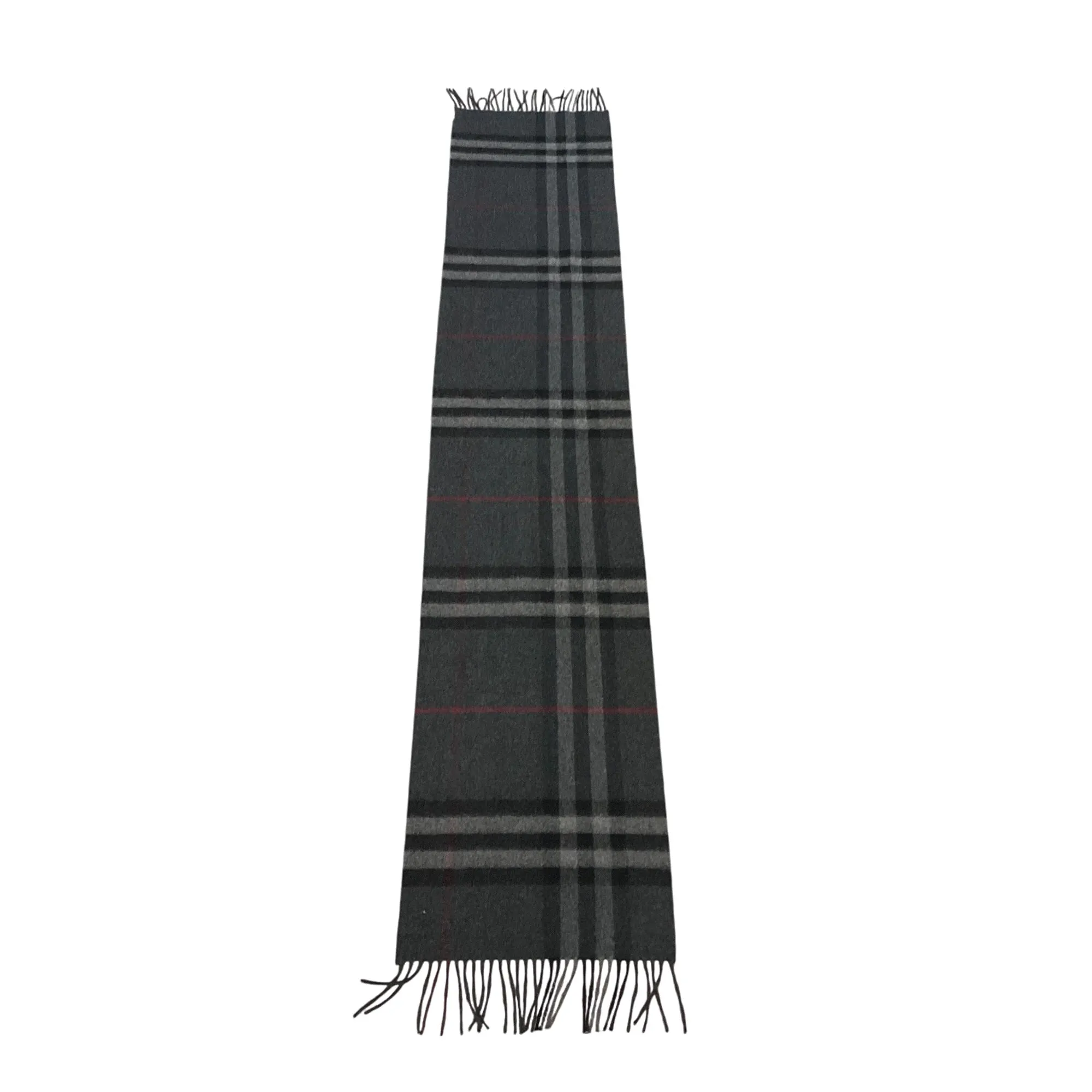 Burberry Charcoal Grey Fringed Giant Check Cashmere Scarf