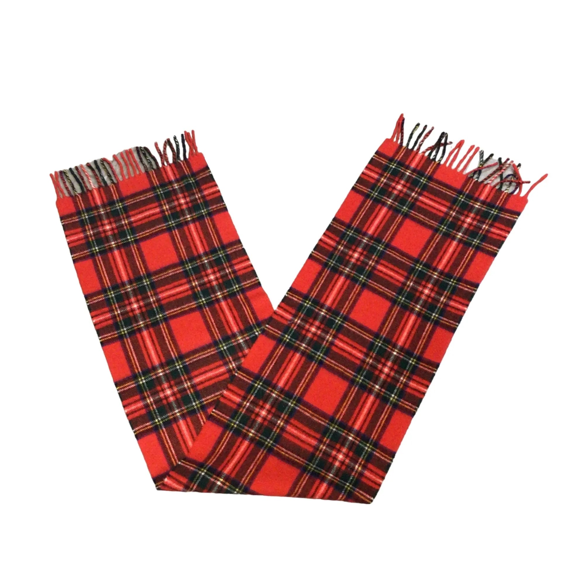 Burberry Red Fringed Plaid Lambswool Scarf