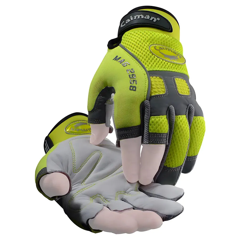 Caiman 2958-6 Multi-Activity Glove with Sheep Grain Leather Palm and Hi-Vis AirMesh Back - Partial Half-Finger