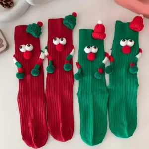 Christmas Holding Hands Socks- Elastic Cartoon Socks Perfect Funny Holiday Gift for Winter