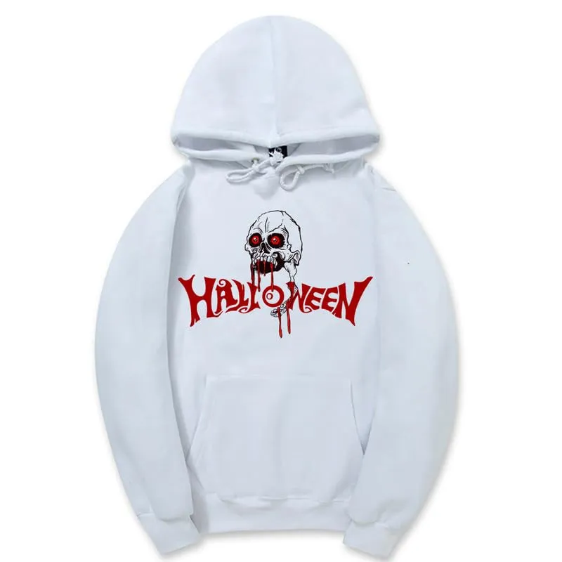 CORIRESHA Halloween Skull Hoodie Long Sleeve Drawstring Cotton Unisex Bloodstained Sweatshirt