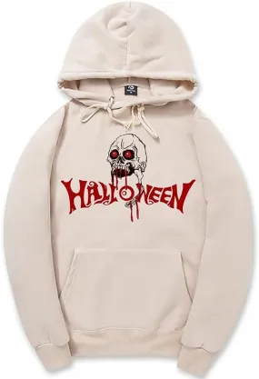 CORIRESHA Halloween Skull Hoodie Long Sleeve Drawstring Cotton Unisex Bloodstained Sweatshirt