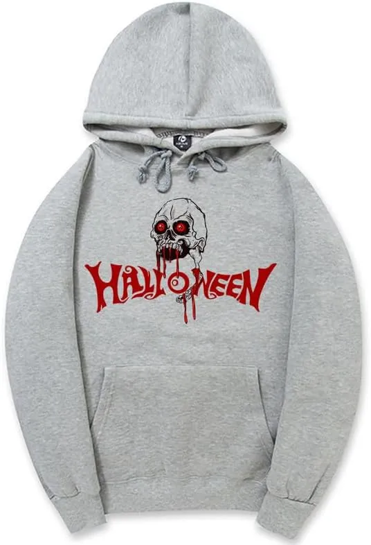 CORIRESHA Halloween Skull Hoodie Long Sleeve Drawstring Cotton Unisex Bloodstained Sweatshirt