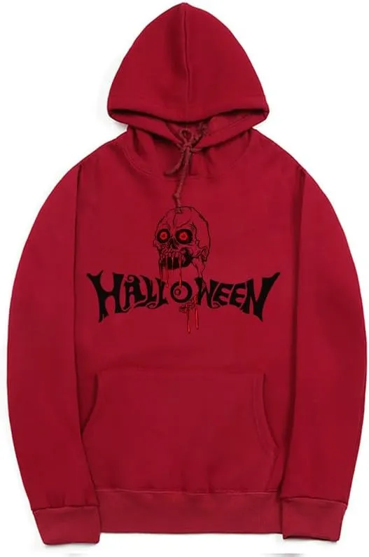 CORIRESHA Halloween Skull Hoodie Long Sleeve Drawstring Cotton Unisex Bloodstained Sweatshirt