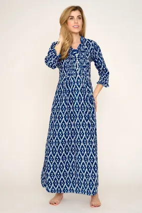 Cotton Annabel Maxi Dress in Blue Diamond