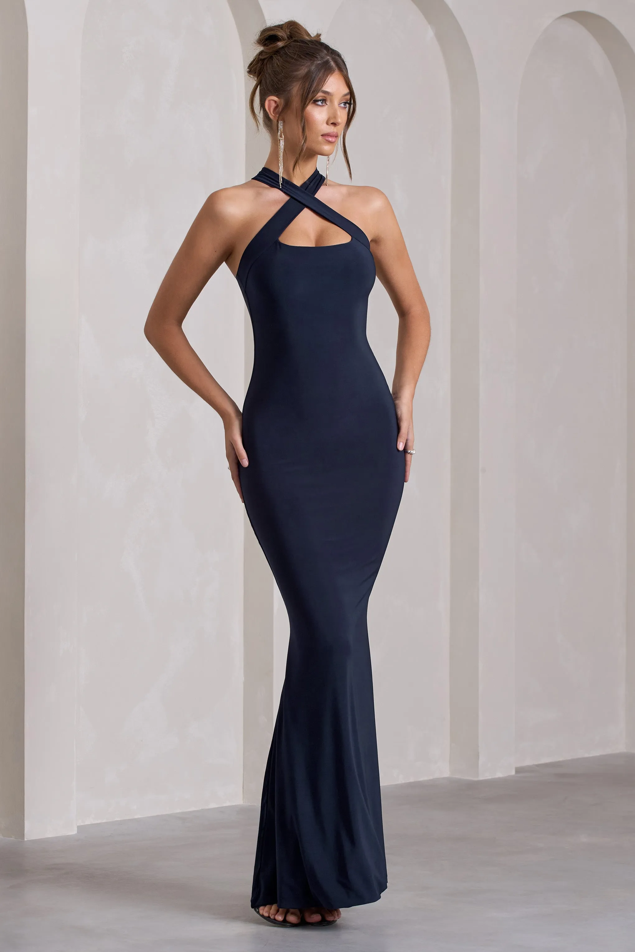 Cross My Heart | Navy Sleeveless Cross-Neck Maxi Dress