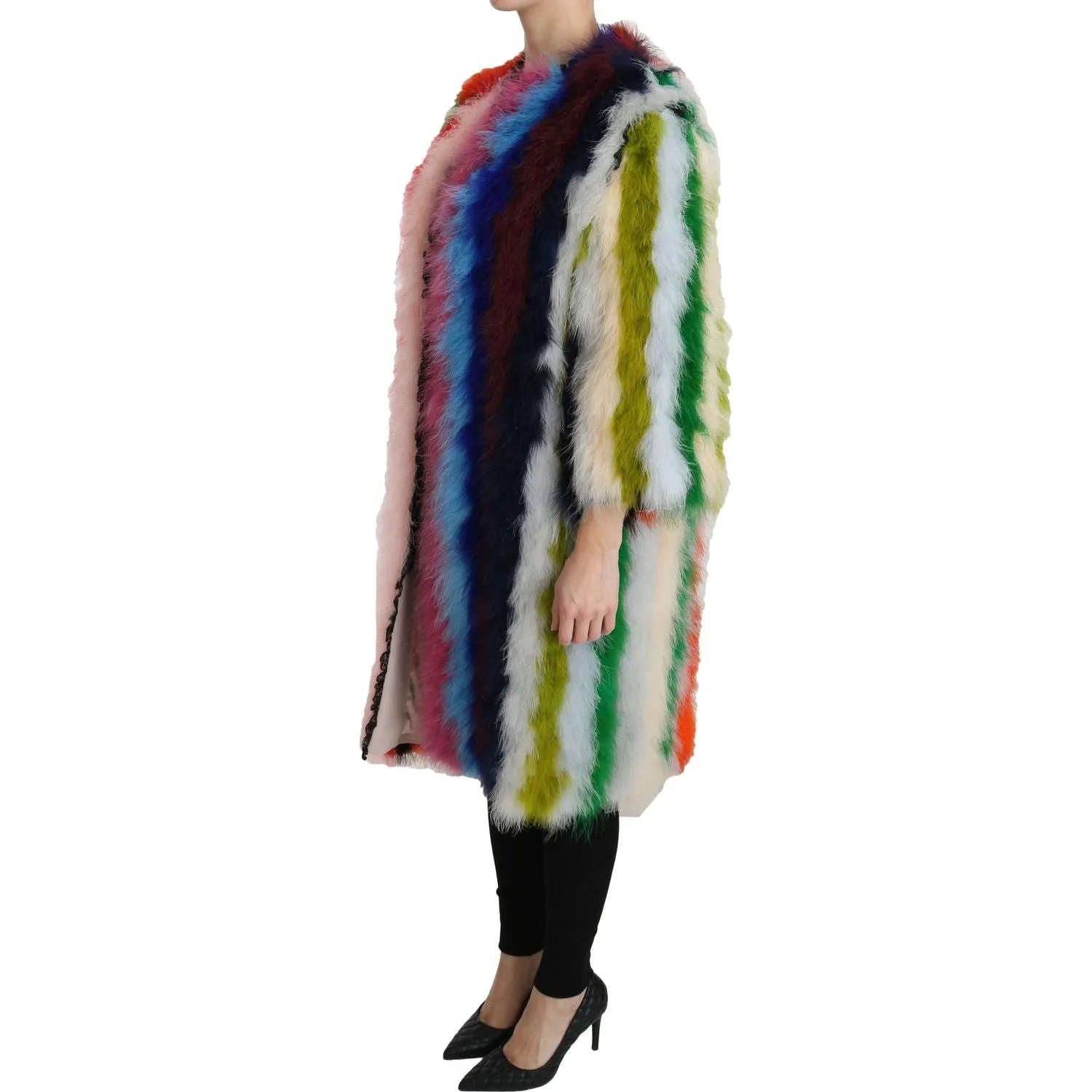 Dolce & Gabbana Elegant Multicolor Feather Long Coat Jacket