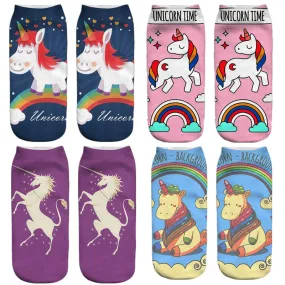 emoji unicorn funny socks Hot Sale 3d Printed womens socks low cut ankle short spaort socks