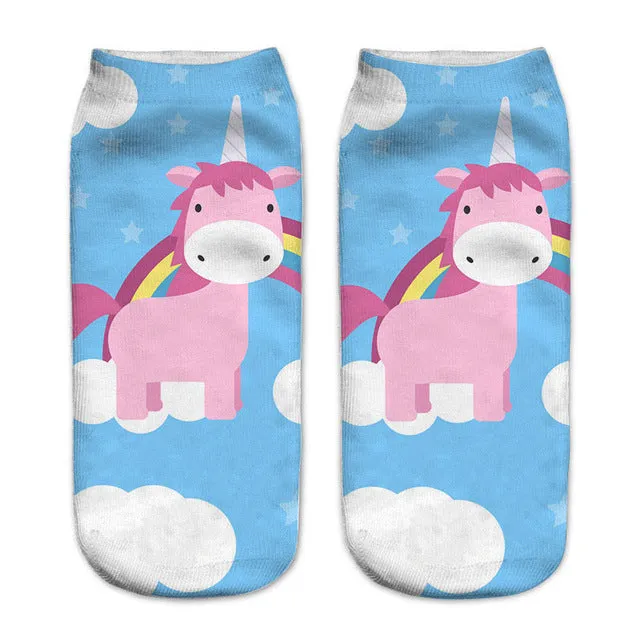 emoji unicorn funny socks Hot Sale 3d Printed womens socks low cut ankle short spaort socks