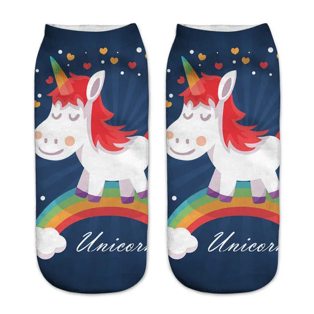 emoji unicorn funny socks Hot Sale 3d Printed womens socks low cut ankle short spaort socks