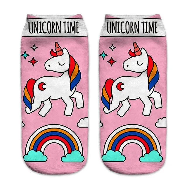 emoji unicorn funny socks Hot Sale 3d Printed womens socks low cut ankle short spaort socks