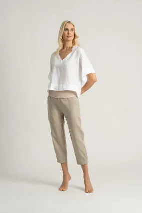 Eos Cropped Linen Pant Oatmeal