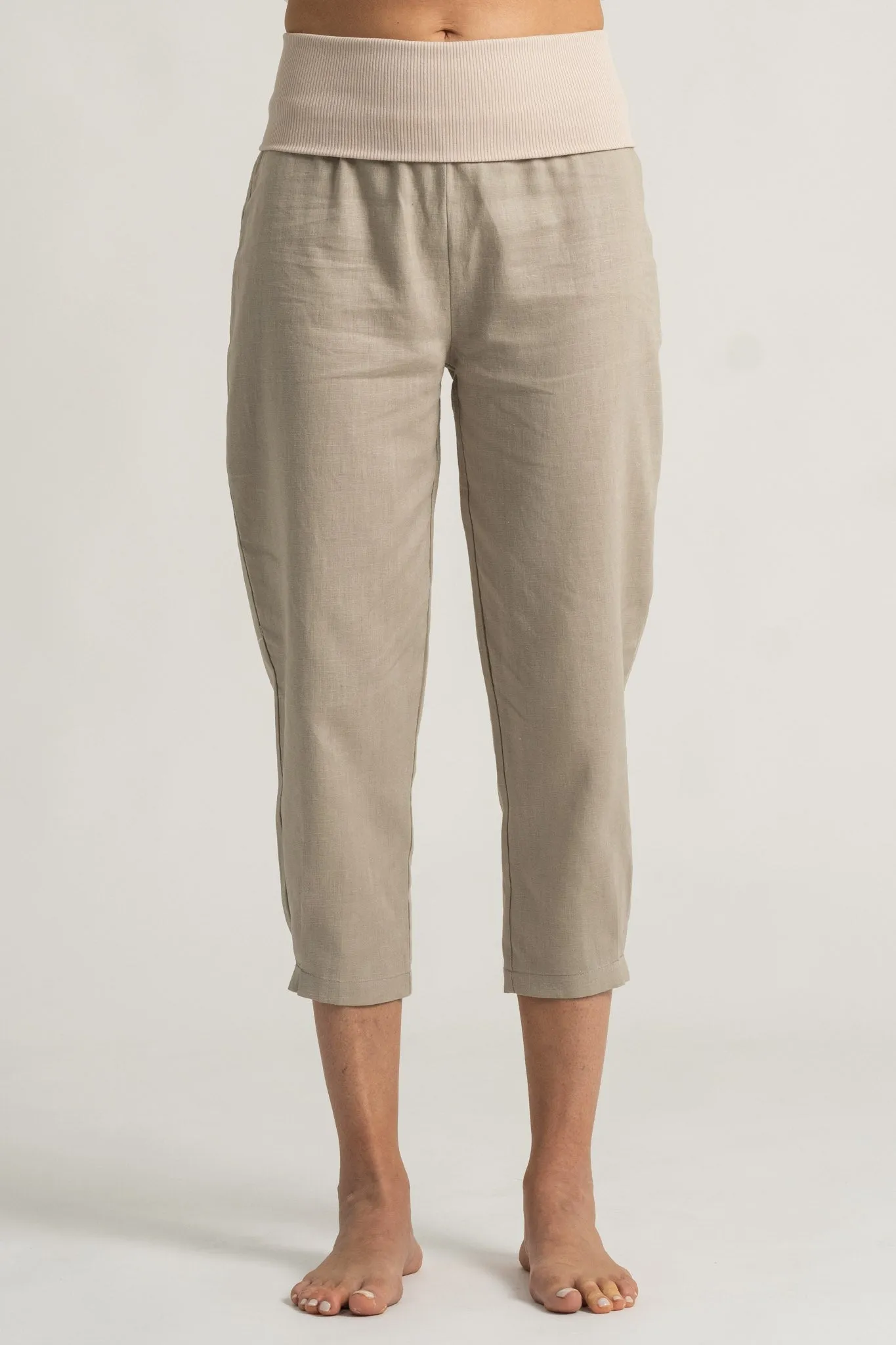 Eos Cropped Linen Pant Oatmeal