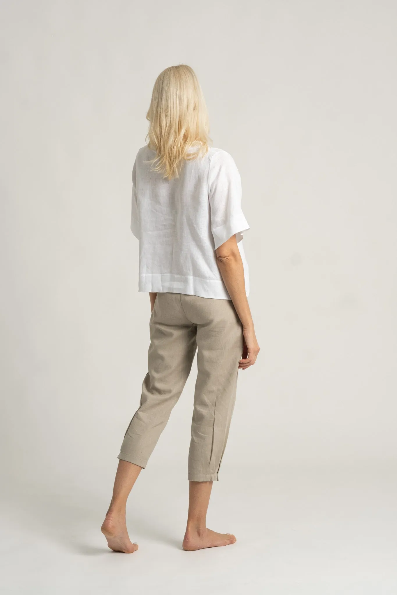 Eos Cropped Linen Pant Oatmeal