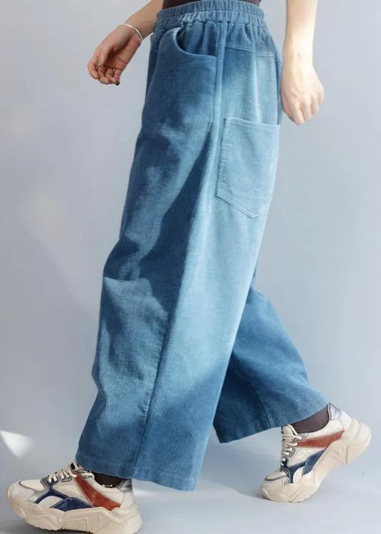 French elastic waist wild trousers oversized blue wide leg trousers