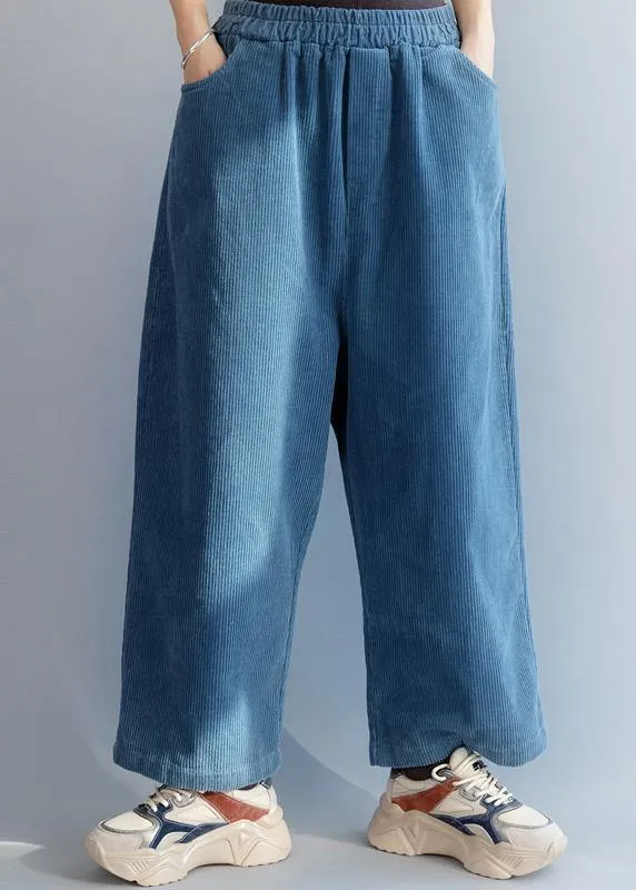 French elastic waist wild trousers oversized blue wide leg trousers