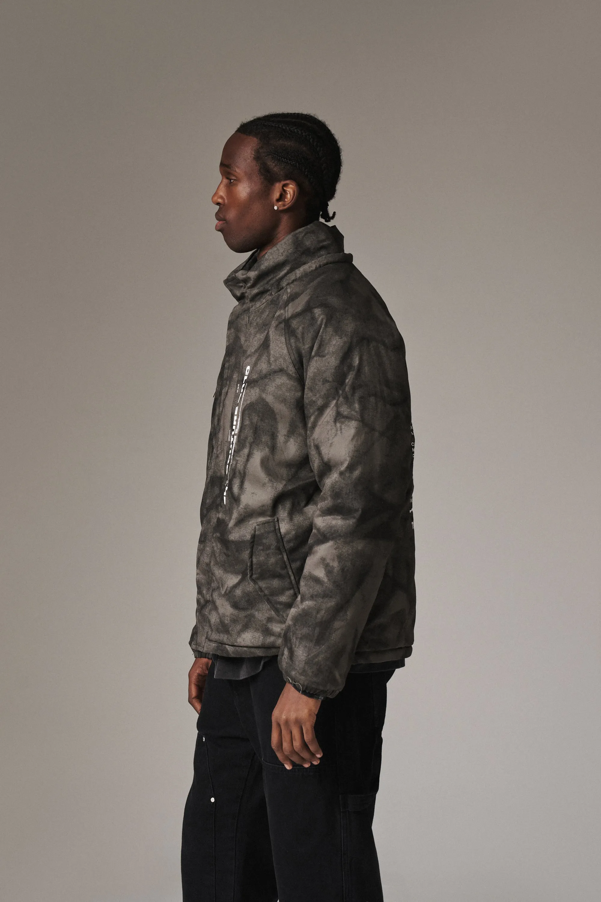 FUR HOODED CAMO PARKA - WASHED BLACK *