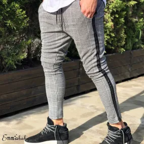 Gray with Red Stripes Plaid Style Men Pants