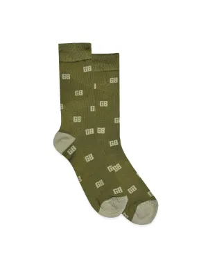 Green GB Monogram Bamboo Sock