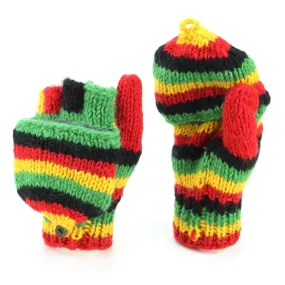 Hand Knitted Wool Shooter Gloves - Stripe Rasta