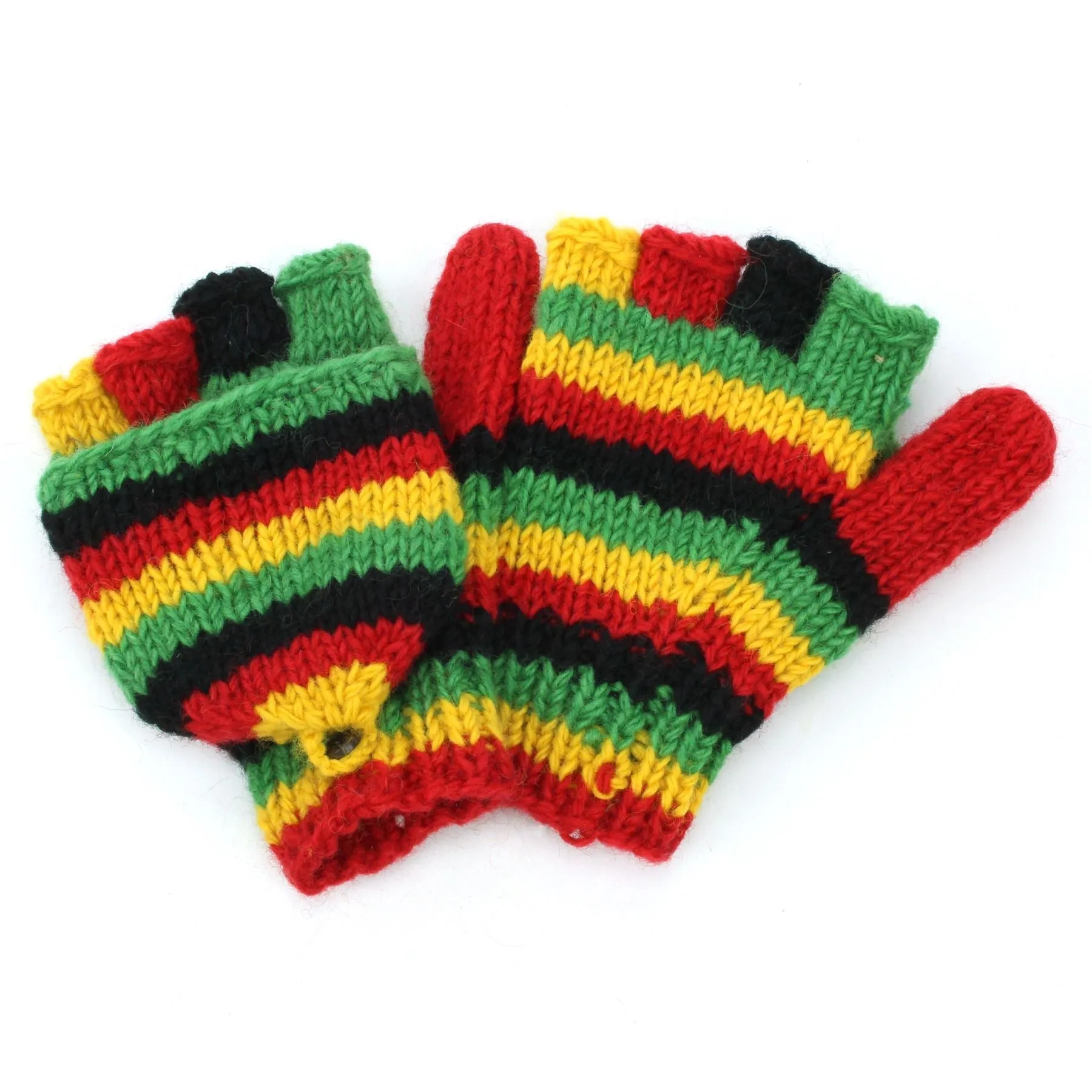 Hand Knitted Wool Shooter Gloves - Stripe Rasta