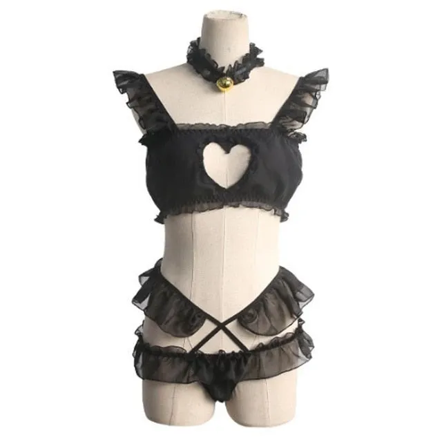 'Heart and Soul' Black or white Grunge Heart Cut Out Lolita Underwear Set