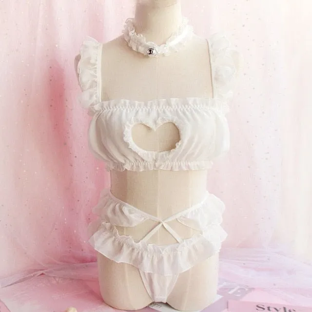 'Heart and Soul' Black or white Grunge Heart Cut Out Lolita Underwear Set