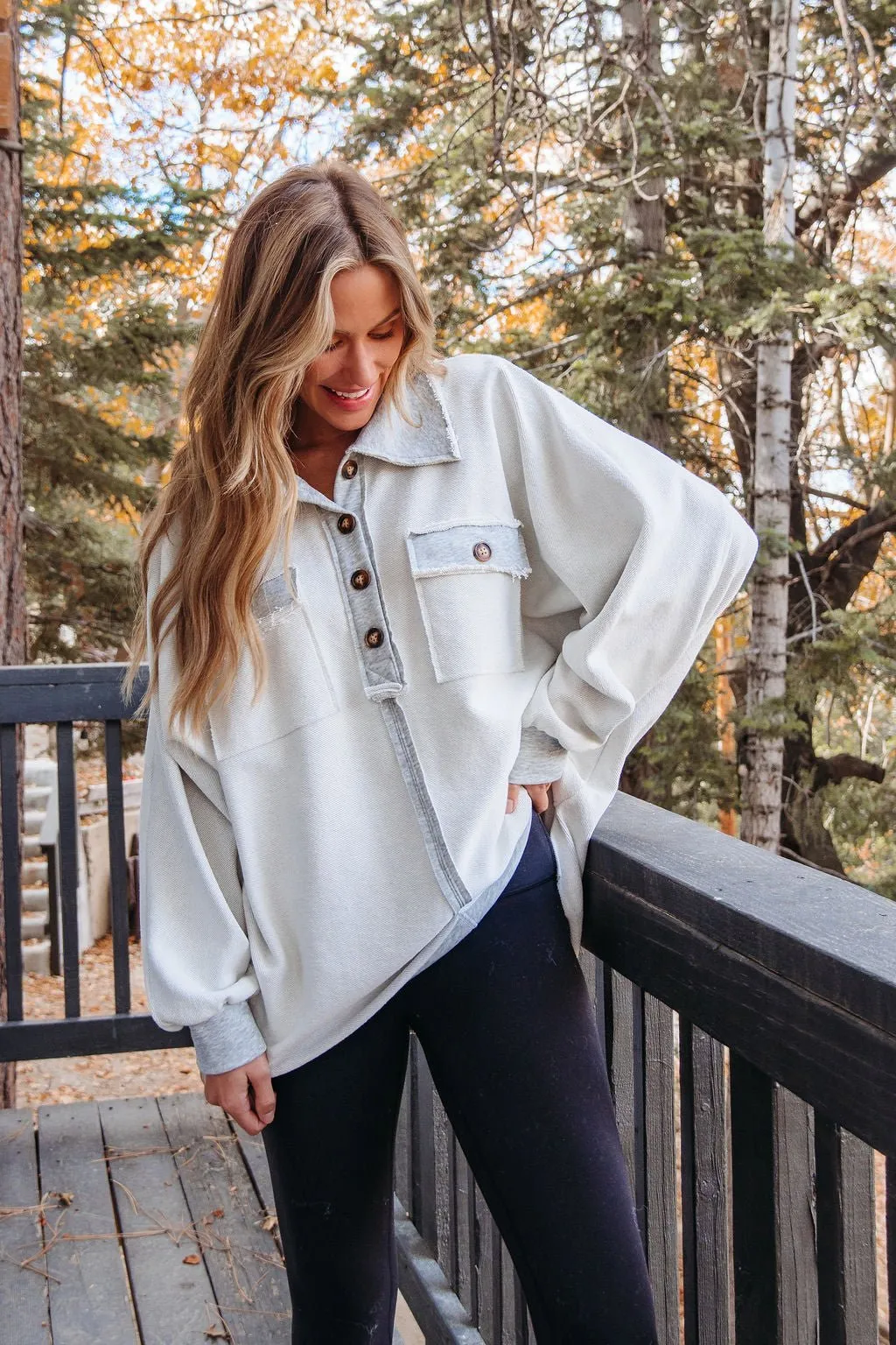 Heather Grey Button Up Thermal Pullover