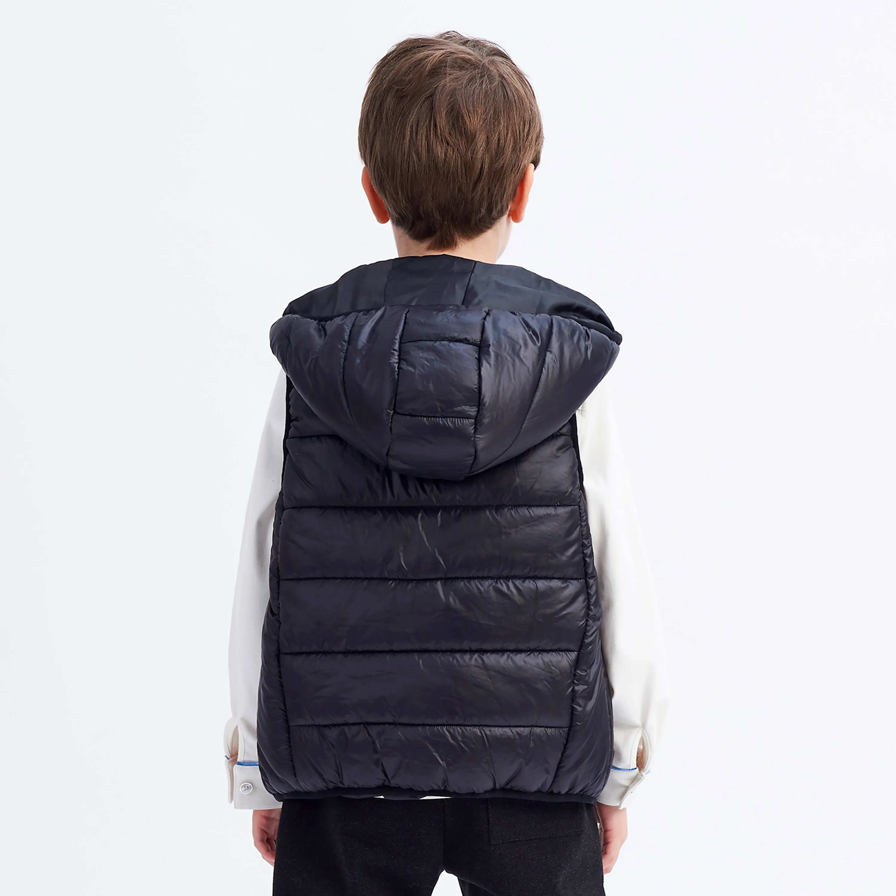 IKALI Boys Girls Lightweight Puffer Vest Kids Hooded Sleeveless Gilet Black