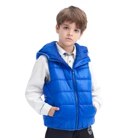 IKALI Boys Girls Lightweight Puffer Vest Kids Hooded Sleeveless Gilet Blue