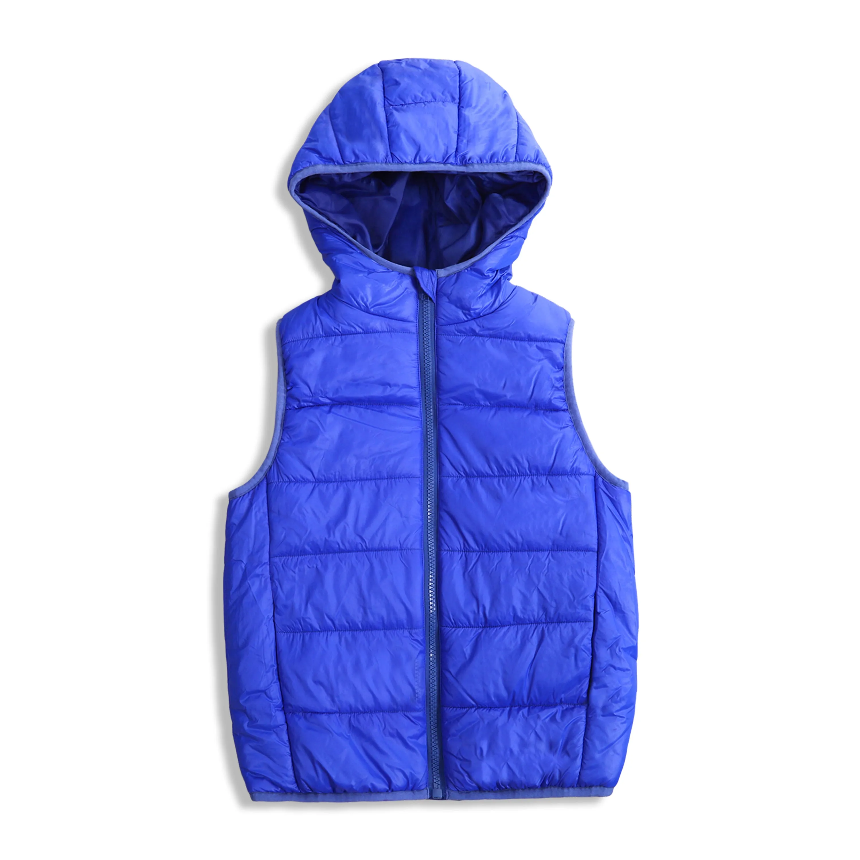 IKALI Boys Girls Lightweight Puffer Vest Kids Hooded Sleeveless Gilet Blue